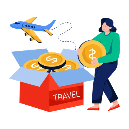 Femme faisant des économies de voyage  Illustration