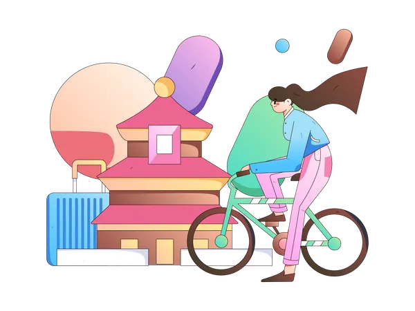 Femme voyageant à vélo  Illustration