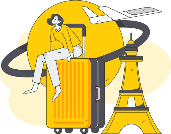 Femme voyageant à l'étranger par avion  Illustration