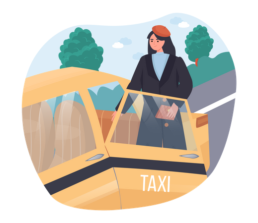 Femme voyageant en taxi  Illustration