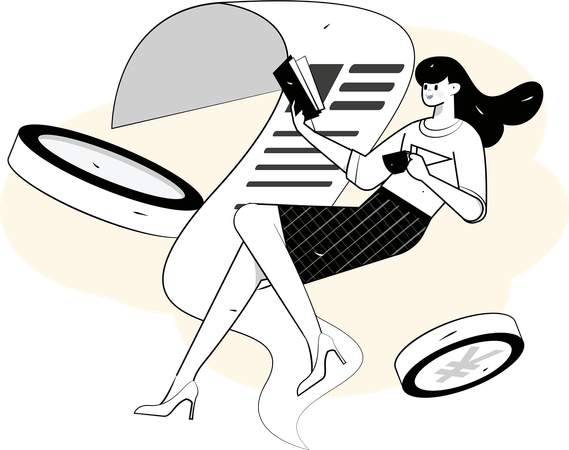 Vues de femme sur la facture d'achat  Illustration