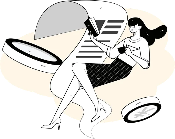 Vues de femme sur la facture d'achat  Illustration