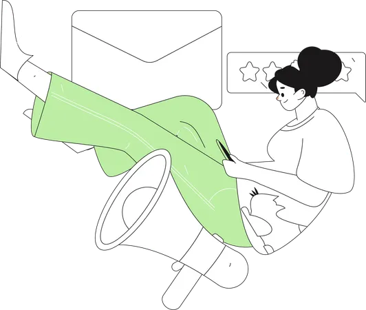 Vues d'une femme sur les e-mails d'achat  Illustration