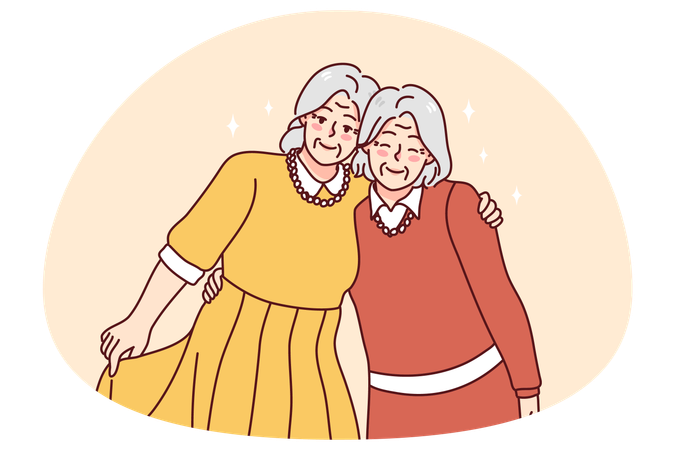 Des amies âgées heureuses s'embrassant  Illustration