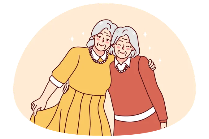 Des amies âgées heureuses s'embrassant  Illustration