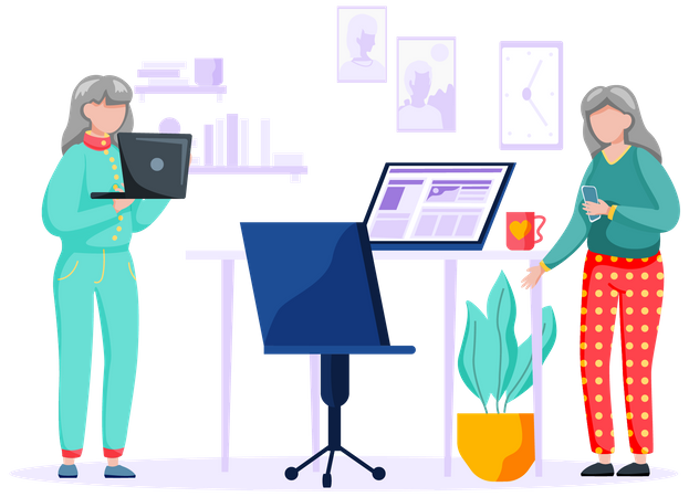 Femmes âgées travaillant sur ordinateur  Illustration