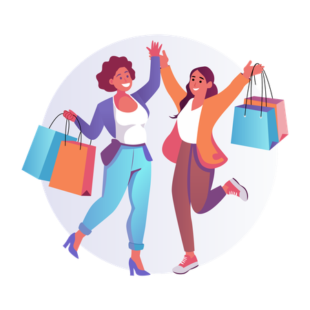 Des amies font du shopping ensemble  Illustration