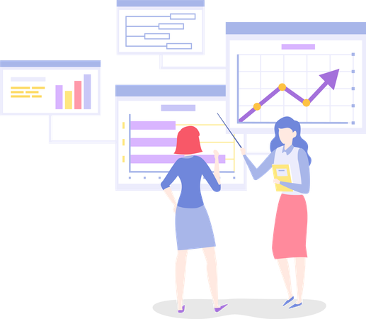 Femmes analysant des diagrammes  Illustration