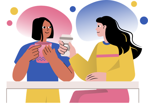 Femmes buvant du café chaud au café  Illustration