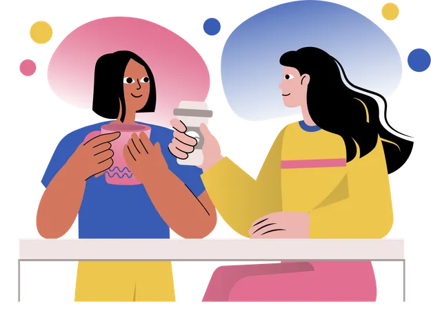 Femmes buvant du café chaud au café  Illustration