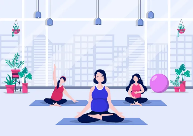 Femmes enceintes faisant du yoga  Illustration