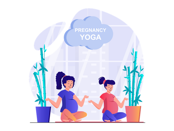 Femmes enceintes faisant du yoga et de la méditation  Illustration