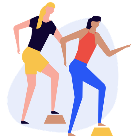 Femmes faisant de l'exercice au gymnase  Illustration