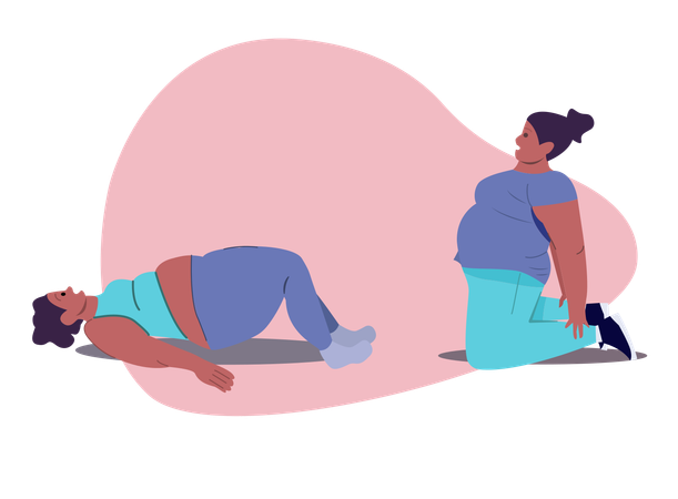 Femmes de grande taille faisant des exercices d'entraînement à domicile Body Positive Fitness  Illustration