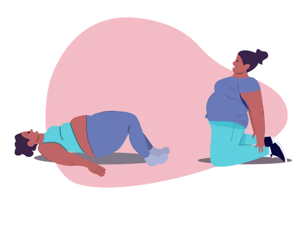 Femmes de grande taille faisant des exercices d'entraînement à domicile Body Positive Fitness  Illustration