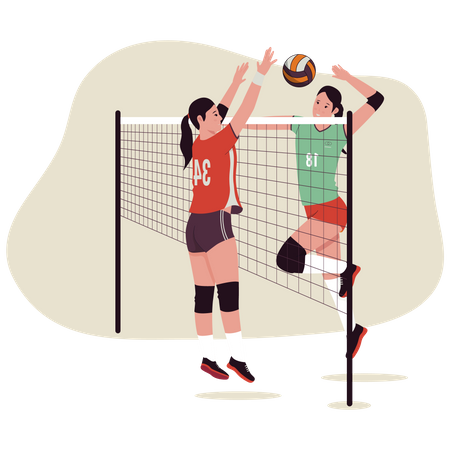Femmes jouant dans une compétition de volley-ball  Illustration