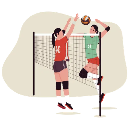 Femmes jouant dans une compétition de volley-ball  Illustration