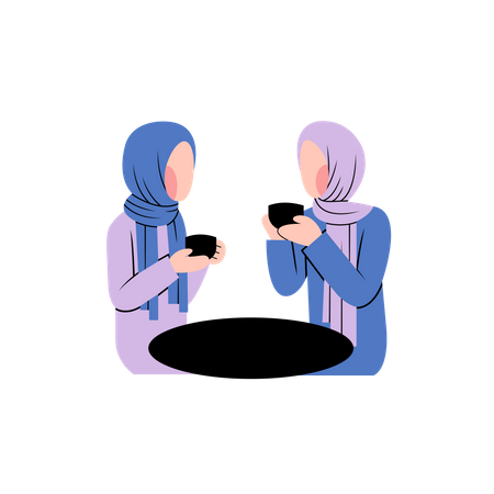 Femmes musulmanes parlant au café  Illustration
