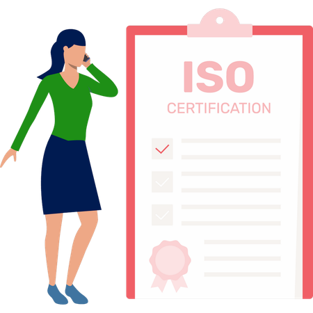 Femmes occupées au téléphone à parler du certificat ISO  Illustration