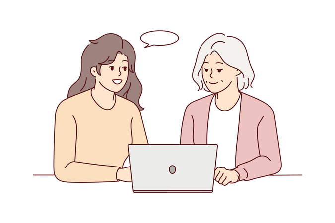 Femmes partageant leurs pensées en naviguant sur Internet  Illustration