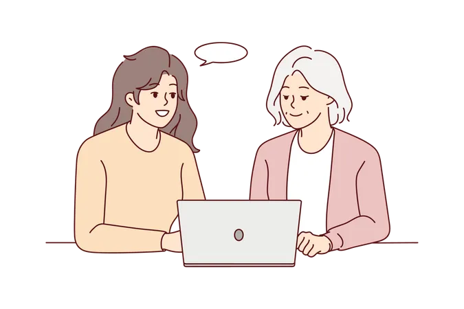 Femmes partageant leurs pensées en naviguant sur Internet  Illustration