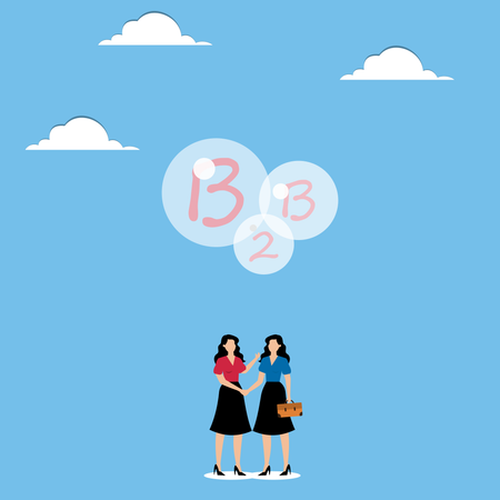 Les femmes se serrent la main sous une bulle de dialogue avec B2B  Illustration