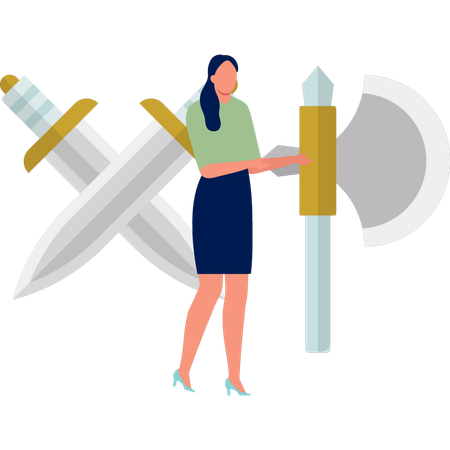 Femmes présentant des outils en argent  Illustration