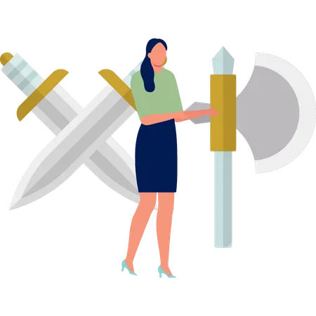 Femmes présentant des outils en argent  Illustration