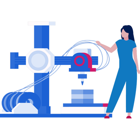 Femmes présentant une imprimante robotisée industrielle  Illustration