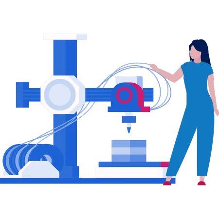 Femmes présentant une imprimante robotisée industrielle  Illustration