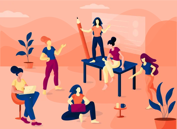 Les femmes qui travaillent au bureau  Illustration