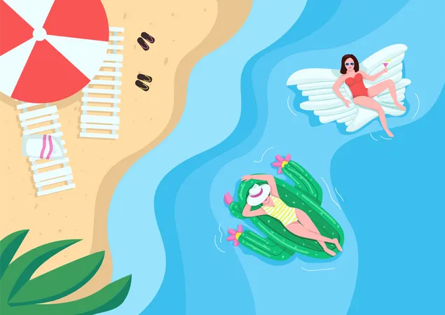 Femmes se reposant sur une plage de sable  Illustration