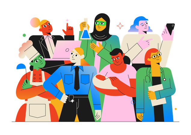 Des femmes représentant différentes professions et modes de vie  Illustration