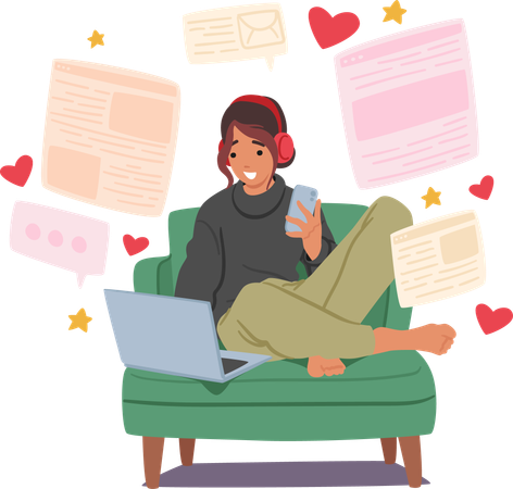 Femmes se connectant via des discussions d'amour sur Internet  Illustration