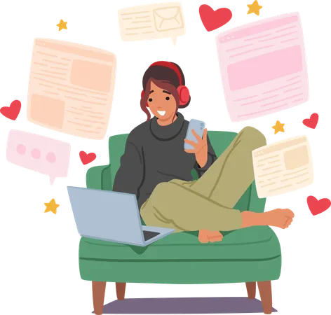 Femmes se connectant via des discussions d'amour sur Internet  Illustration