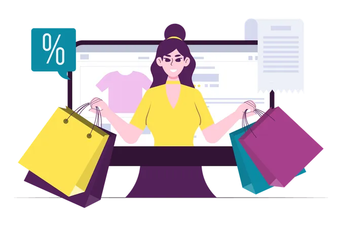 Femmes faisant des achats en ligne sur un site Web  Illustration