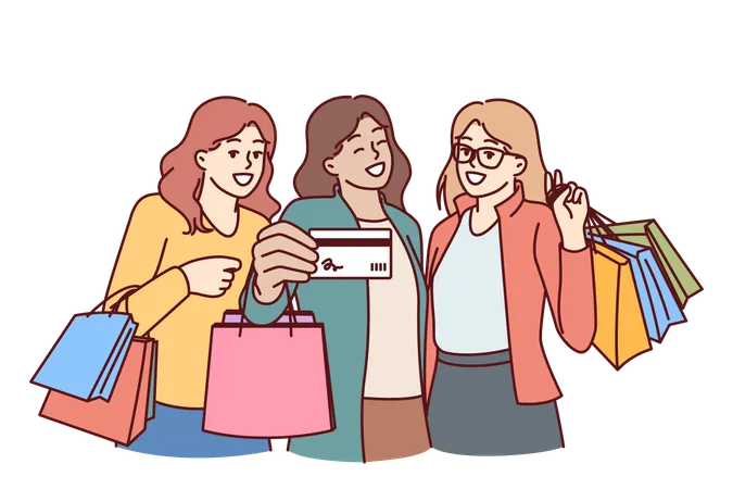 Des femmes montrent leur carte de crédit pour faire du shopping  Illustration