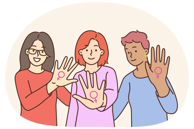 Femmes souriantes avec des signes de genre féminin  Illustration