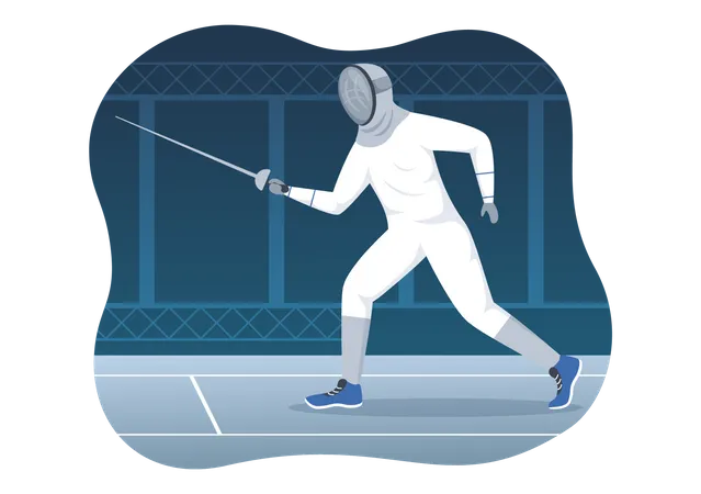 Fencing Player Sport Illustration With Fencer Fighting On Piste And Sword Duel Competition Event In Flat Cartoon Hand Drawn Templates Illustration