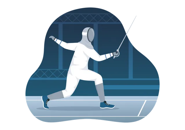 Fencing Player Sport Illustration With Fencer Fighting On Piste And Sword Duel Competition Event In Flat Cartoon Hand Drawn Templates Illustration