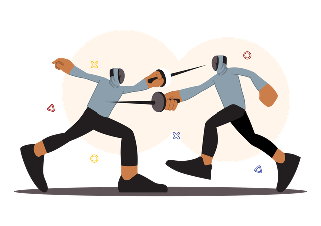 Fencing Player attacks with swords  Illustration