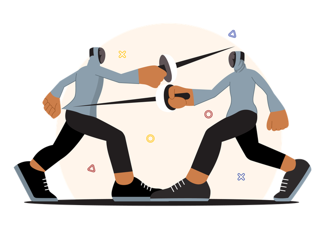 Fencing Player fighting in ring  Illustration
