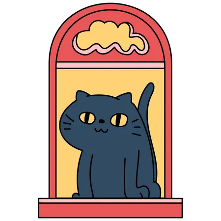 Fenêtre avec chat  Illustration