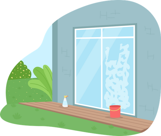 Fenster von außen putzen  Illustration