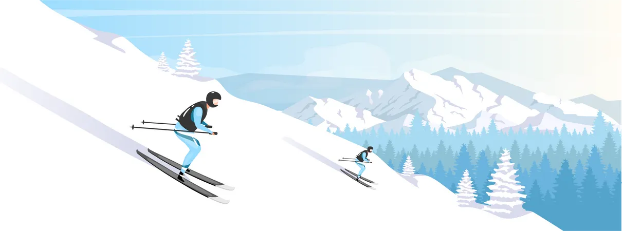 Férias na estação de esqui  Ilustração
