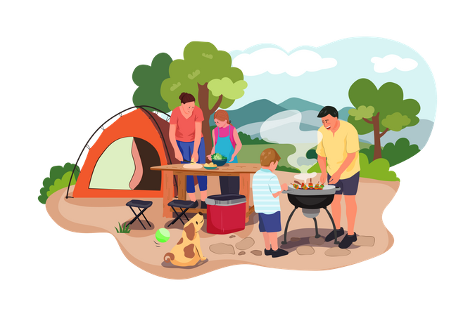 Família curtindo férias  Ilustração