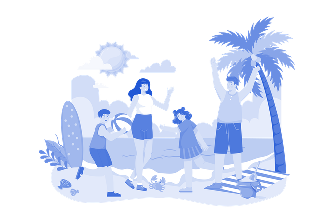 Férias na praia em família  Ilustração