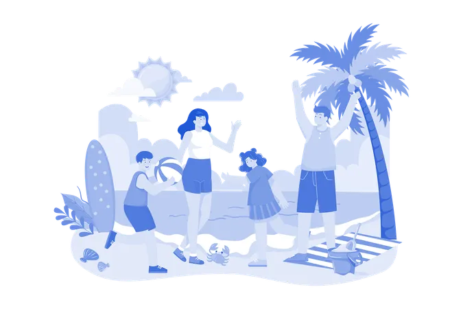 Férias na praia em família  Ilustração