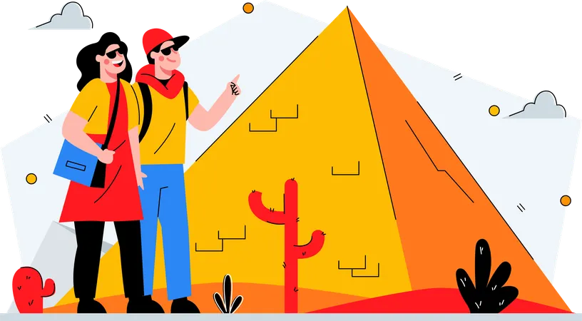 Dois viajantes tiram férias nas pirâmides  Ilustração
