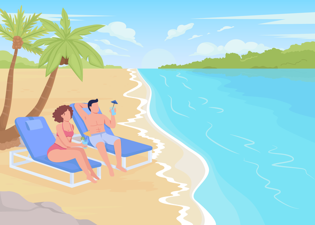 Férias tropicais na ilha  Ilustração